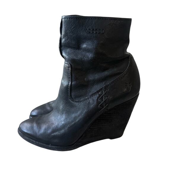 Frye Black Leather Wedge Heel Boots Women’s 7.5 - Picture 1 of 9